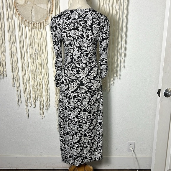 Boden NWT Ruched Jersey Midi Dress in Black and Ivory Tulip Vine Size US2P - Picture 4 of 15
